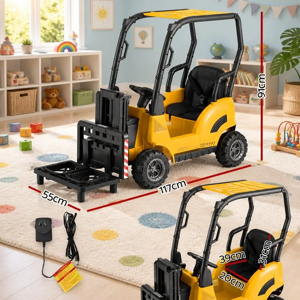 Kids Ride On Forklift Toy 12V Yellow Construction Vehicle