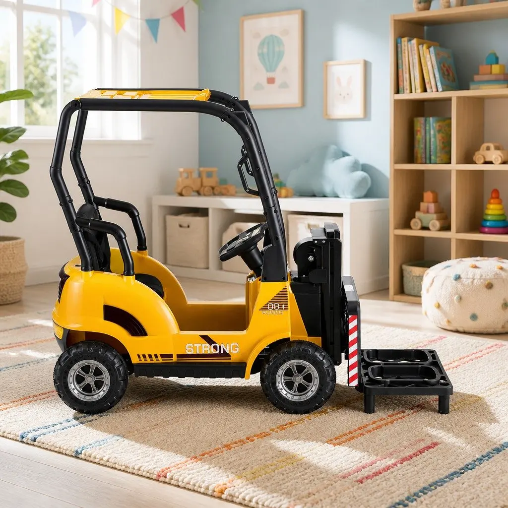 Kids Ride On Forklift Toy 12V Yellow Construction Vehicle