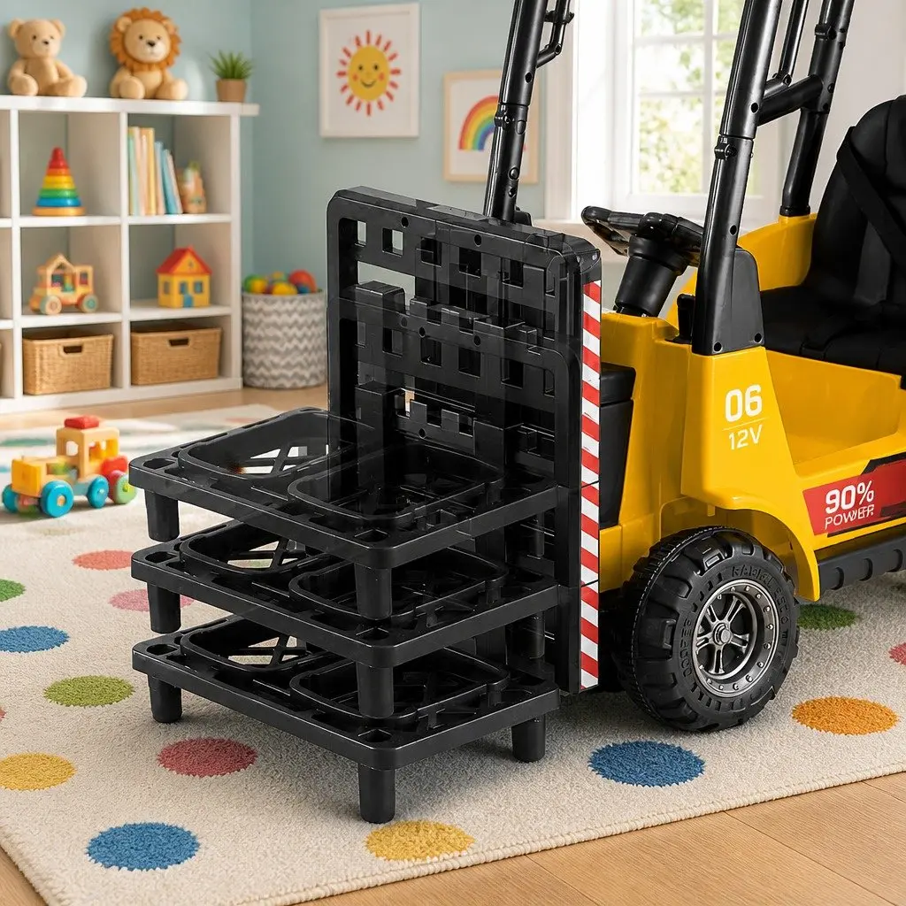 Kids Ride On Forklift Toy 12V Yellow Construction Vehicle