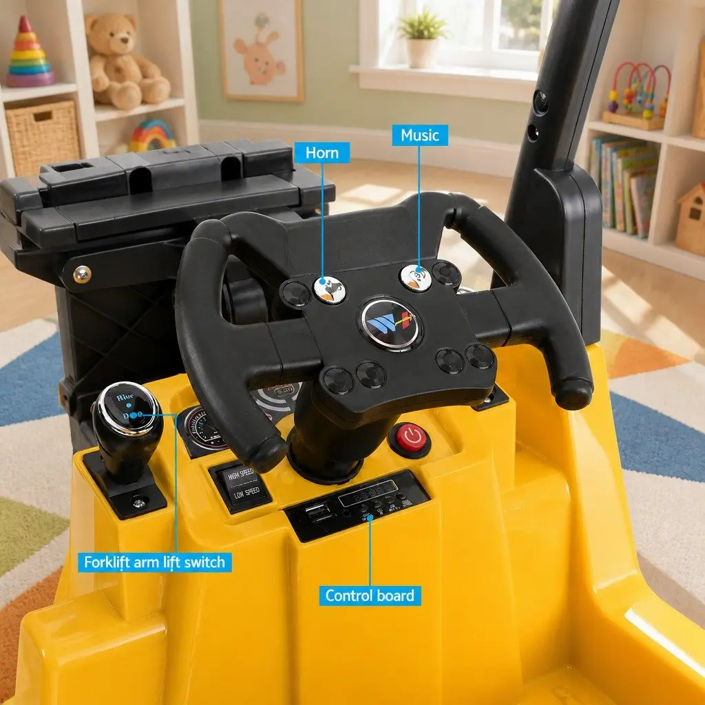 Kids Ride On Forklift Toy 12V Yellow Construction Vehicle