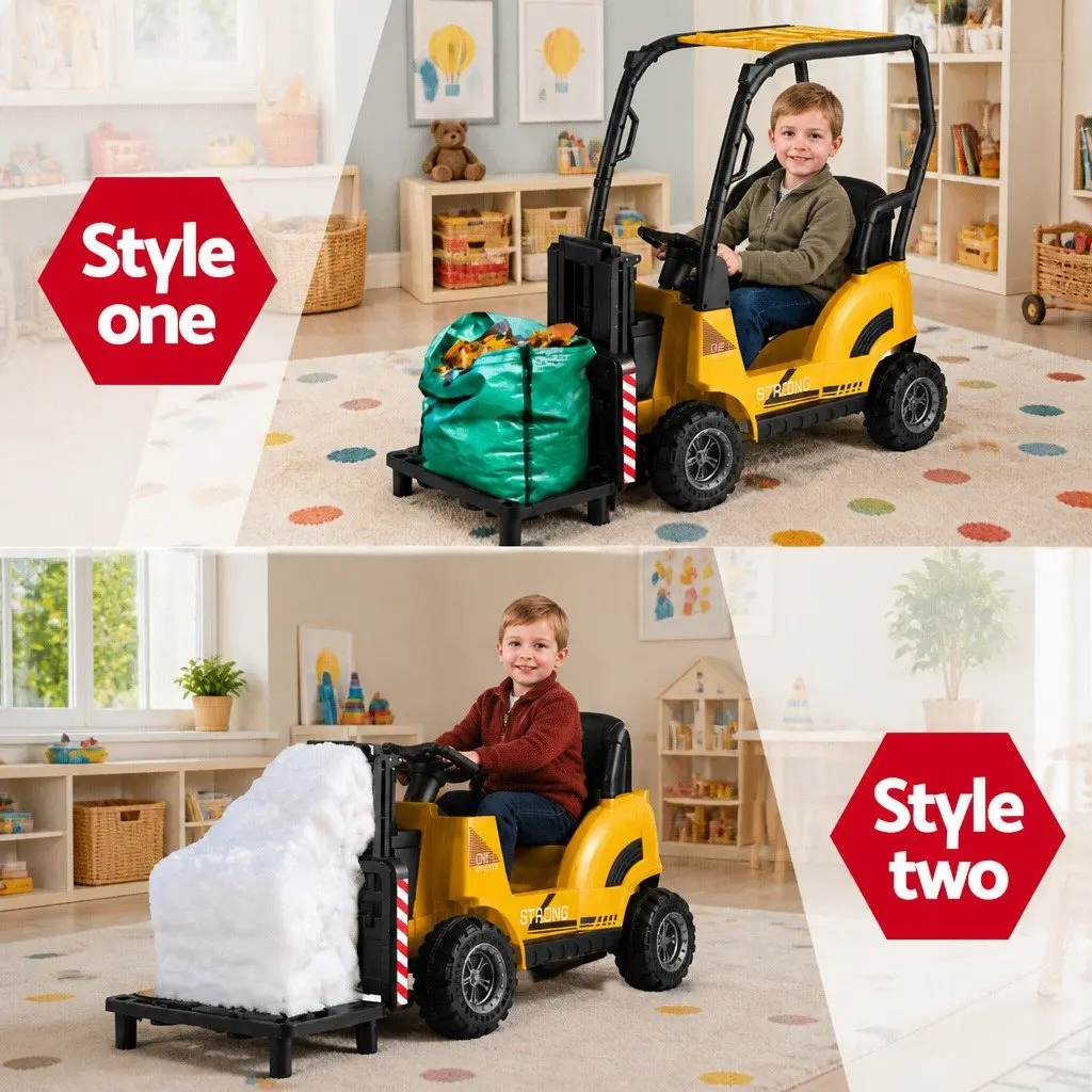 Kids Ride On Forklift Toy 12V Yellow Construction Vehicle