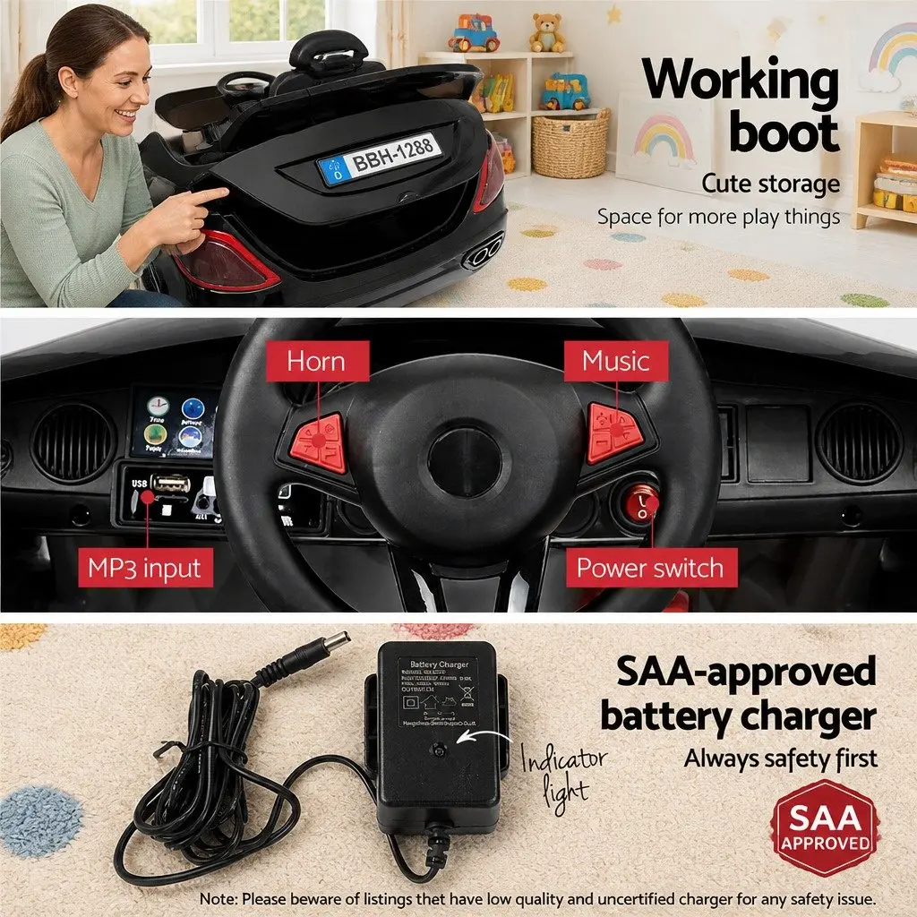 Ride On Car 12V Electric Battery Powered Toy Black