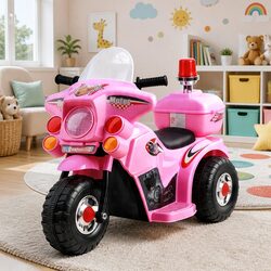 Sturdy Kids Electric Police Motorcycle 6V Pink Ride-On