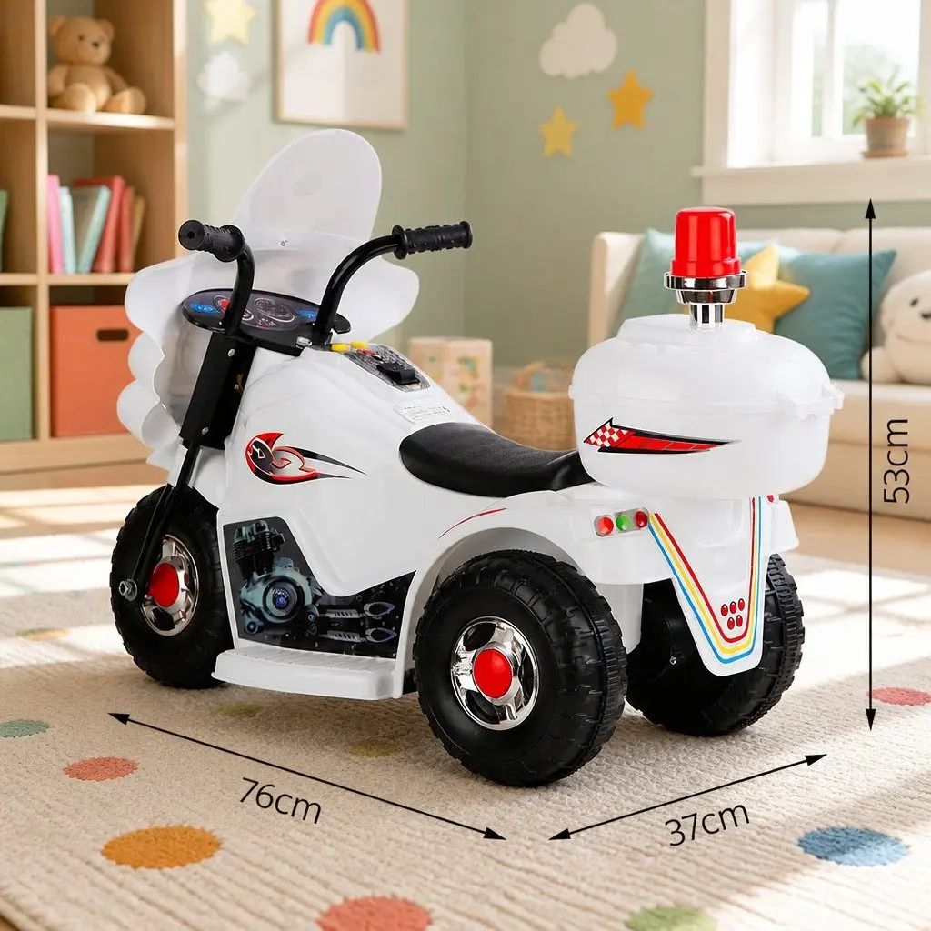 Kids Electric Ride-On Police Motorcycle in White