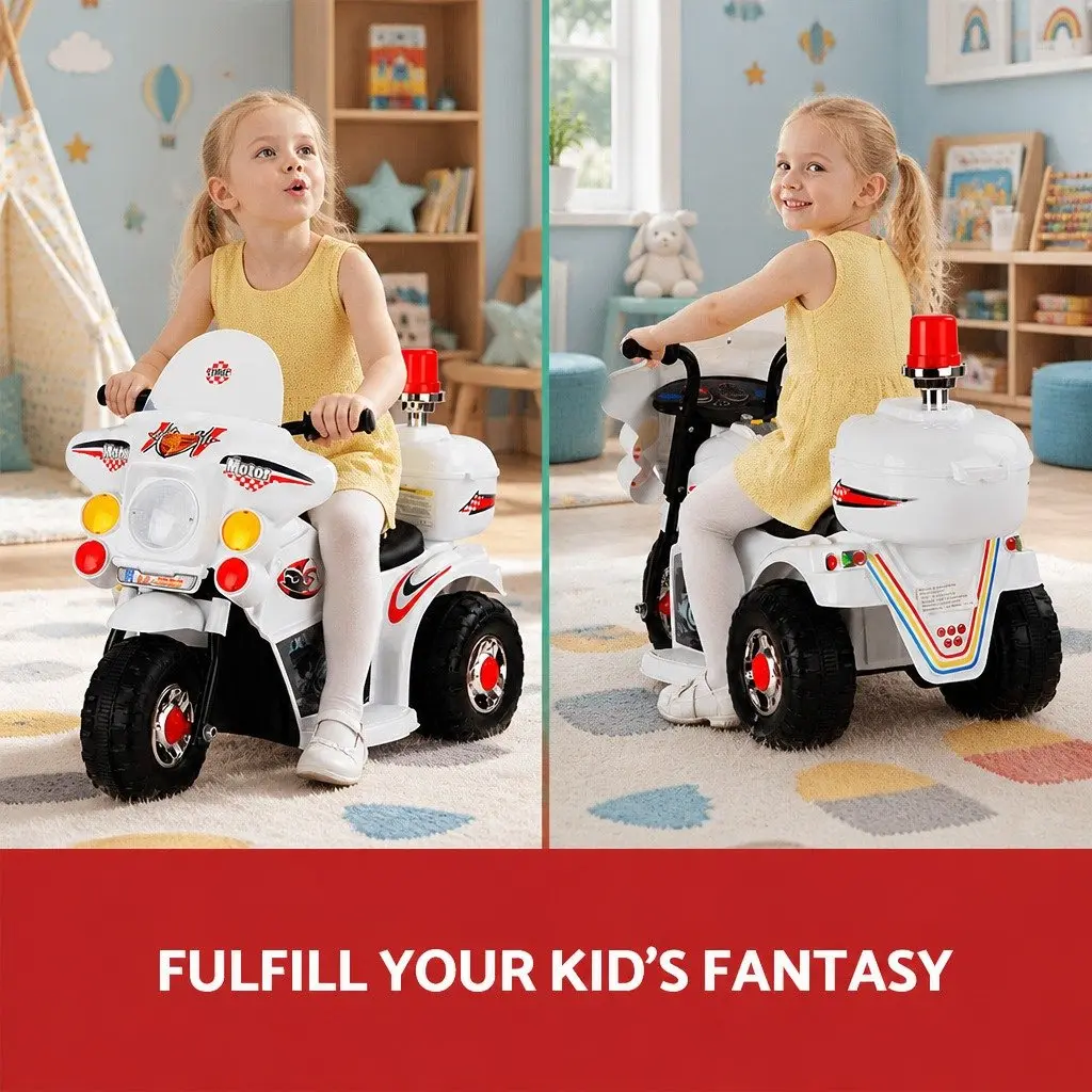 Kids Electric Ride-On Police Motorcycle in White