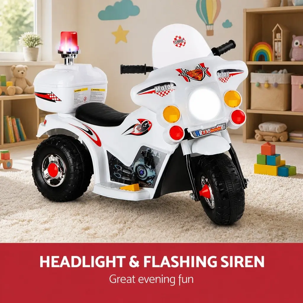 Kids Electric Ride-On Police Motorcycle in White