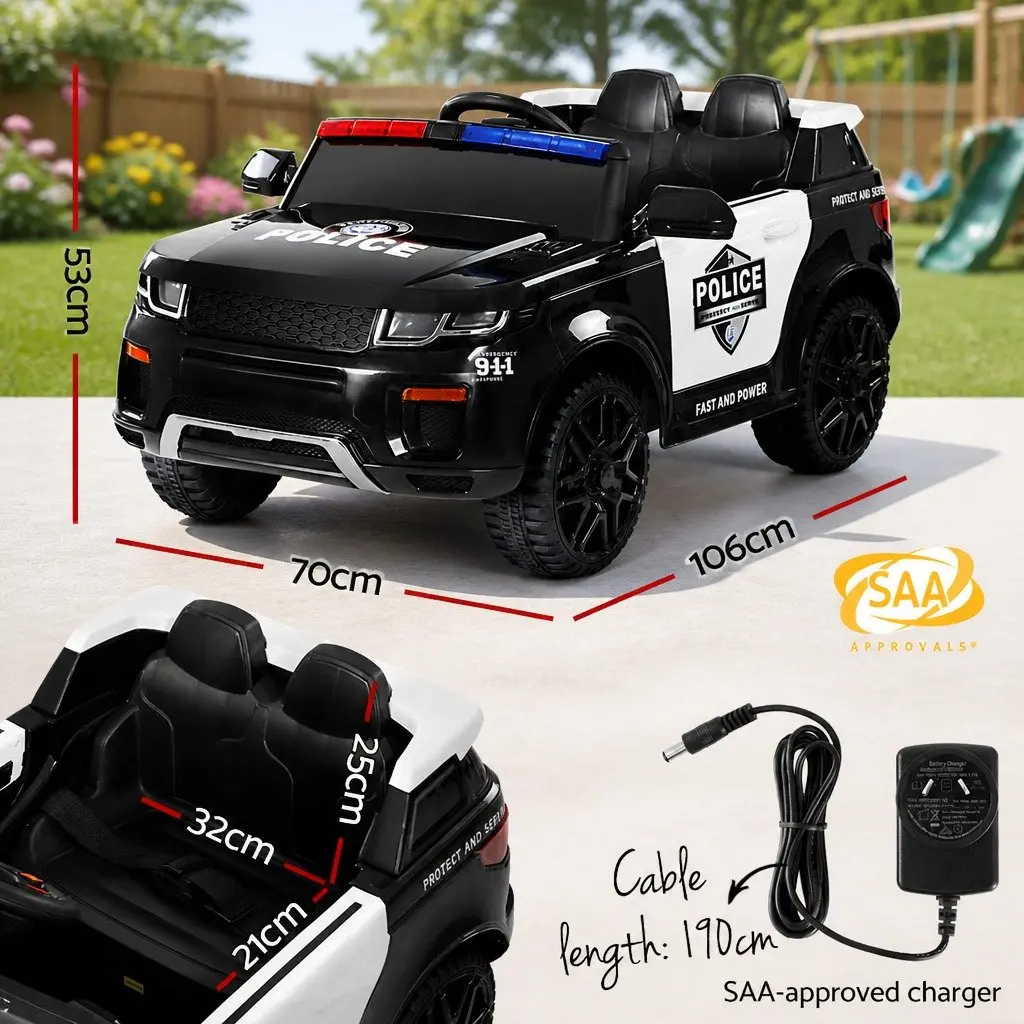 Ride On Car Electric 12V Battery Powered Police Car Black