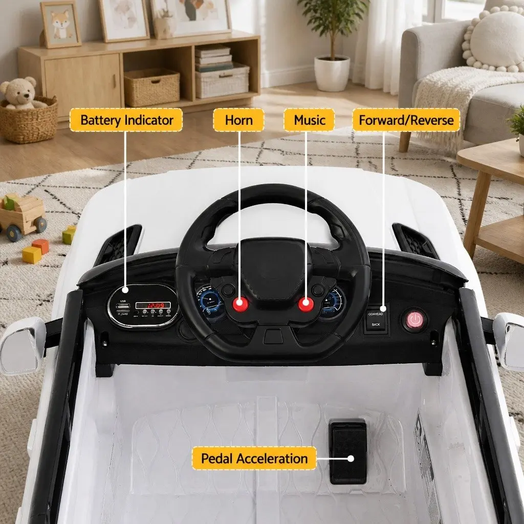 Ride On Car Electric 12V White Toy Rechargeable Battery