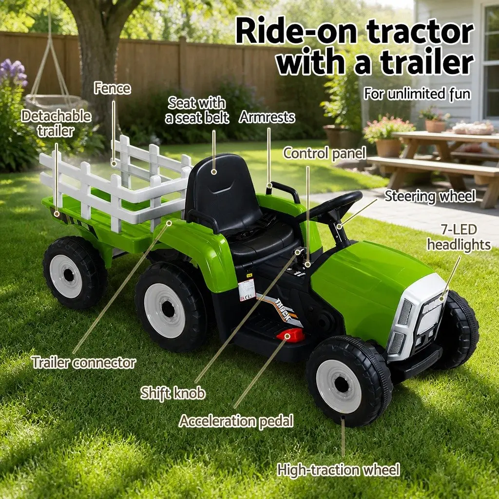 Kids Ride-On Tractor with Detachable Trailer