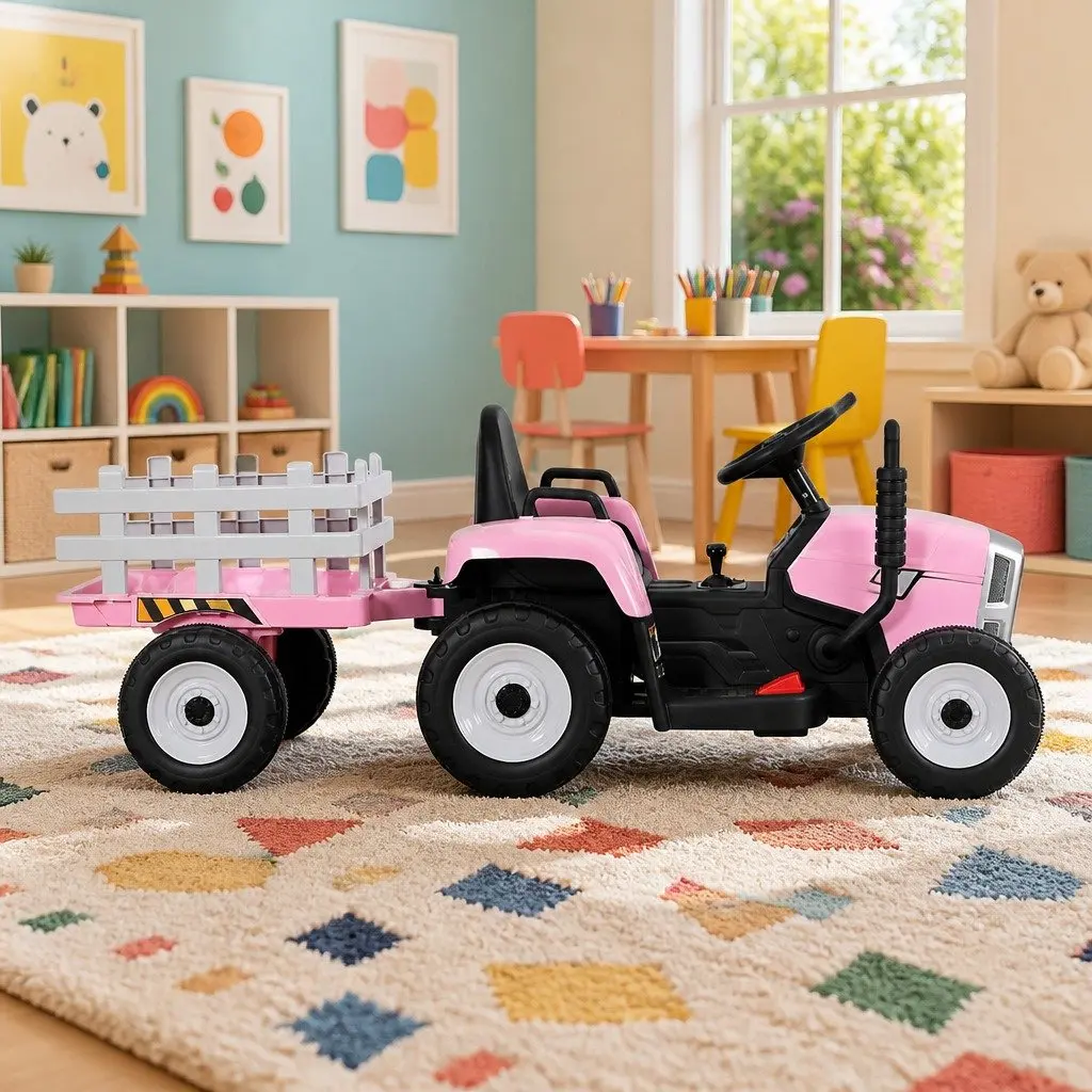 Kids Electric Ride On Tractor Toy Pink 12V