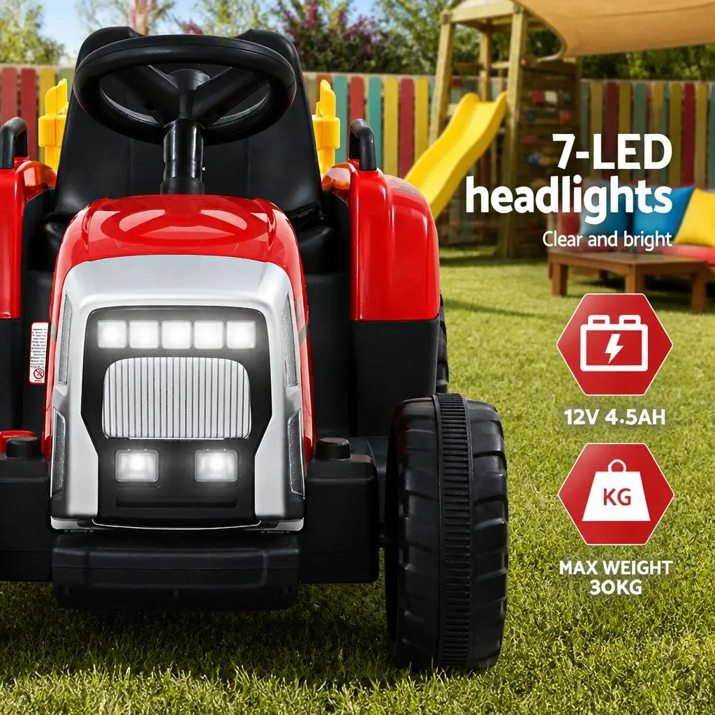 Kids Ride On Car Electric Tractor 12V Battery Powered Red Detachable Trailer