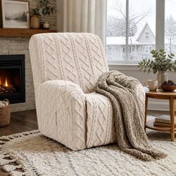 Beige Recliner Chair Cover with Storage Pockets