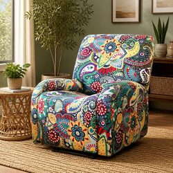 Durable Blue Polyester Recliner Chair Slipcover Set