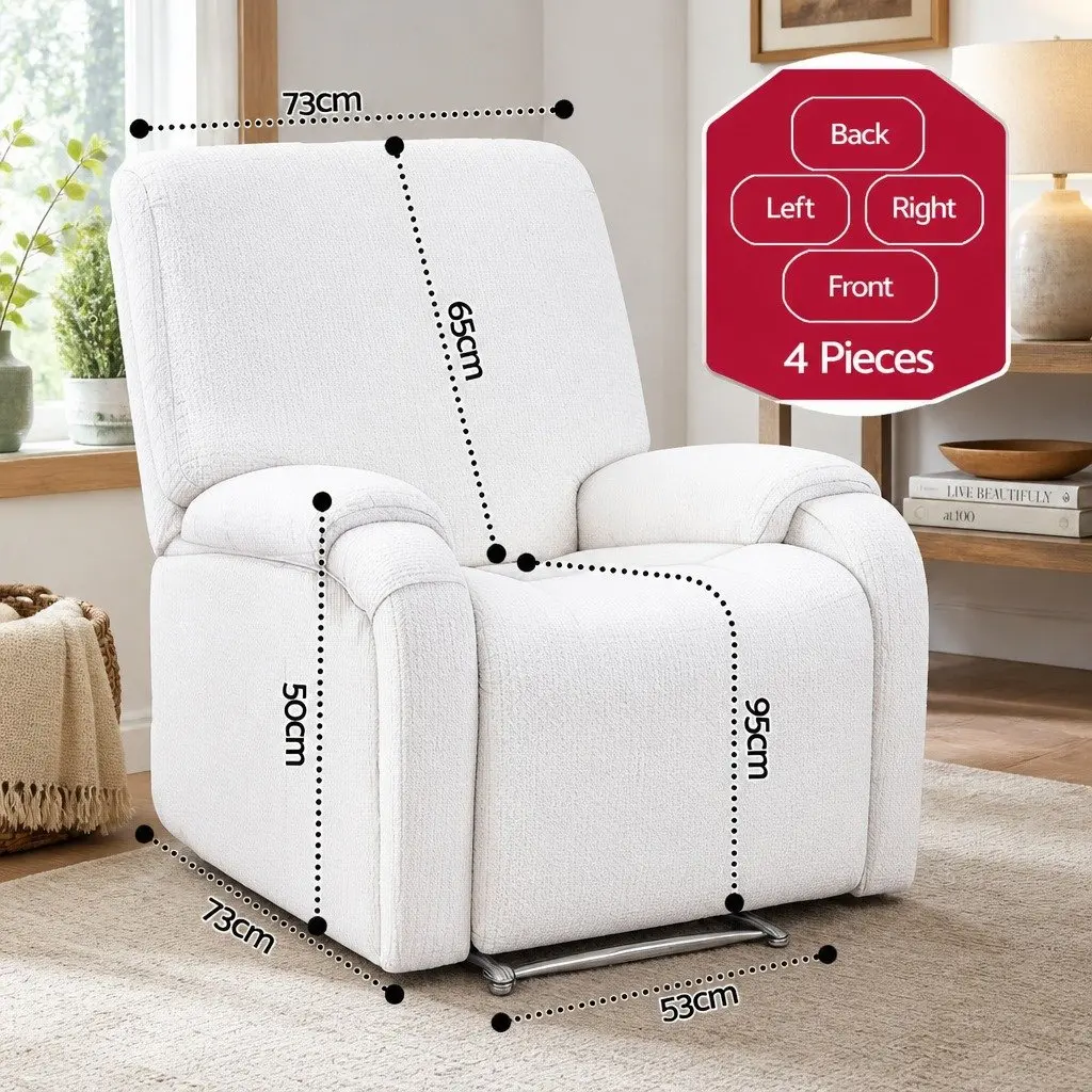Recliner Chair Slipcover Polyester 4-Piece Stretch Cover Printed Blue
