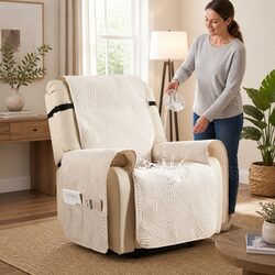 Recliner Chair Cover Quilted Slipcover Waterproof Protector with Storage
