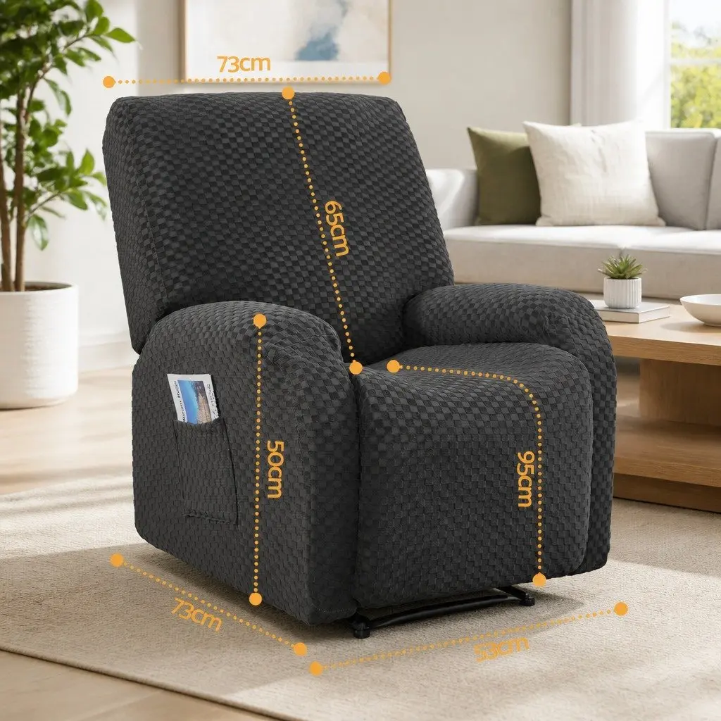 Recliner Chair Cover Soft Fabric Grey Stretch Size with Storage Side Pockets