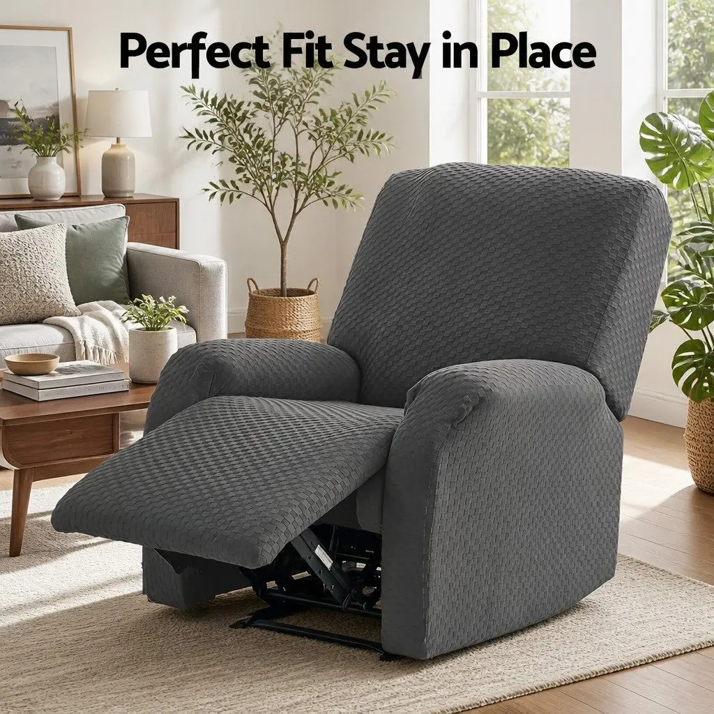 Recliner Chair Cover Soft Fabric Grey Stretch Size with Storage Side Pockets
