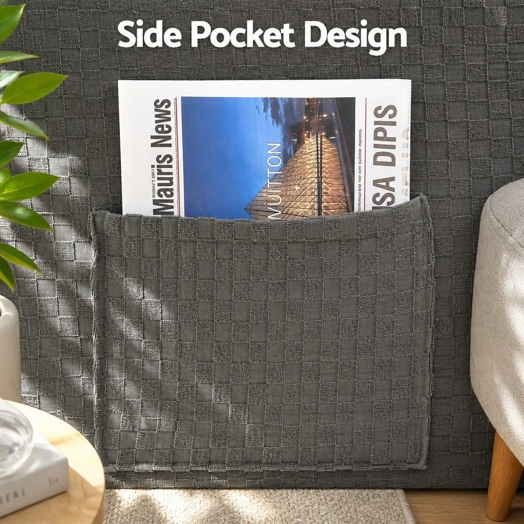 Recliner Chair Cover Soft Fabric Grey Stretch Size with Storage Side Pockets