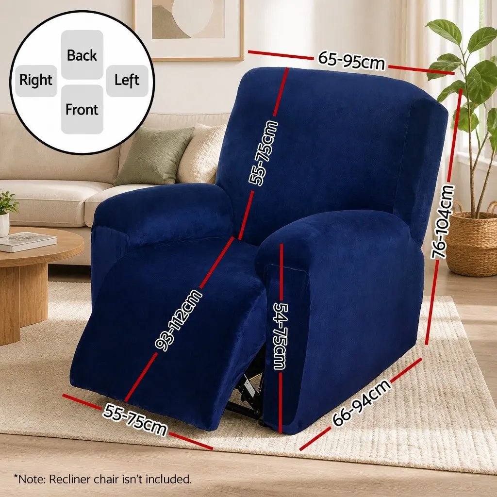 Navy Blue Velvet Recliner Chair Cover for 1 Seater
