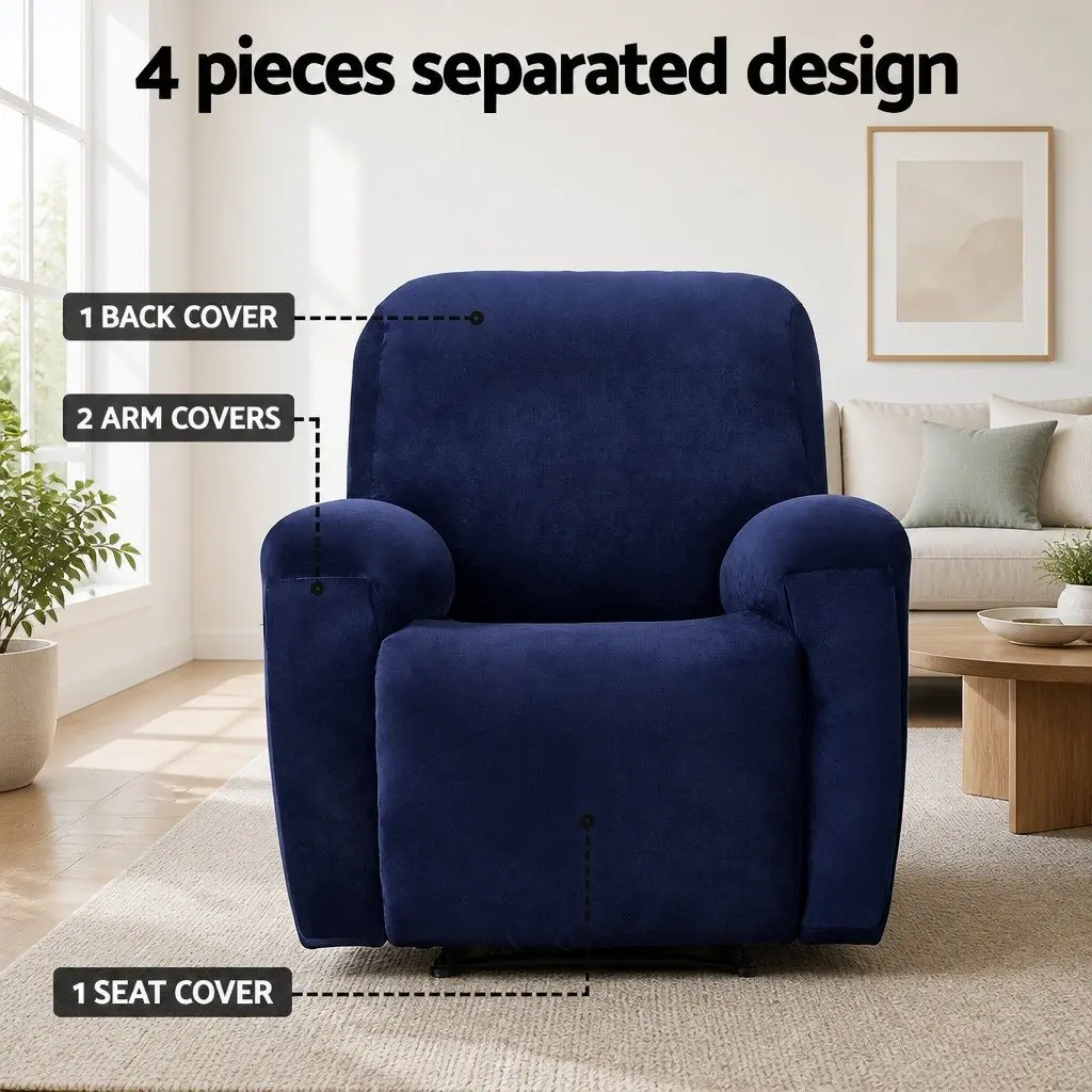 Navy Blue Velvet Recliner Chair Cover for 1 Seater