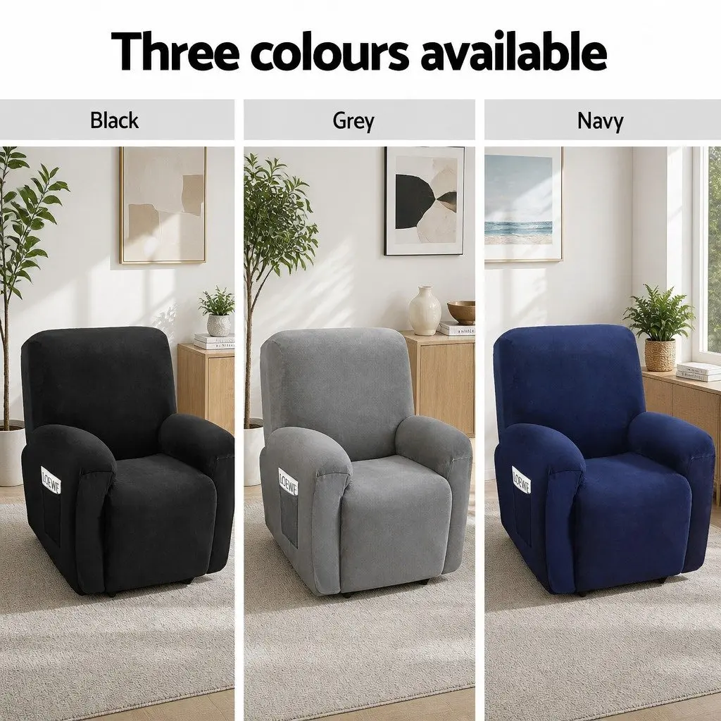 Navy Blue Velvet Recliner Chair Cover for 1 Seater