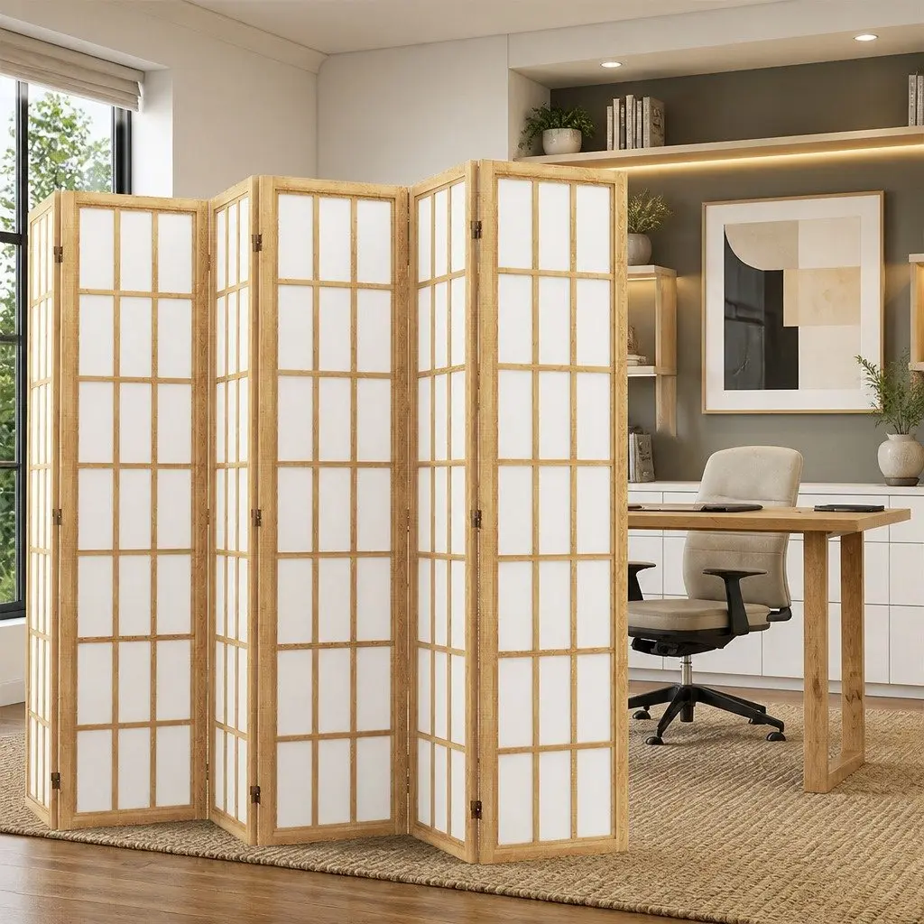 6 Panel Room Divider Solid Wood 170cm Natural Folding Screen Privacy Partition