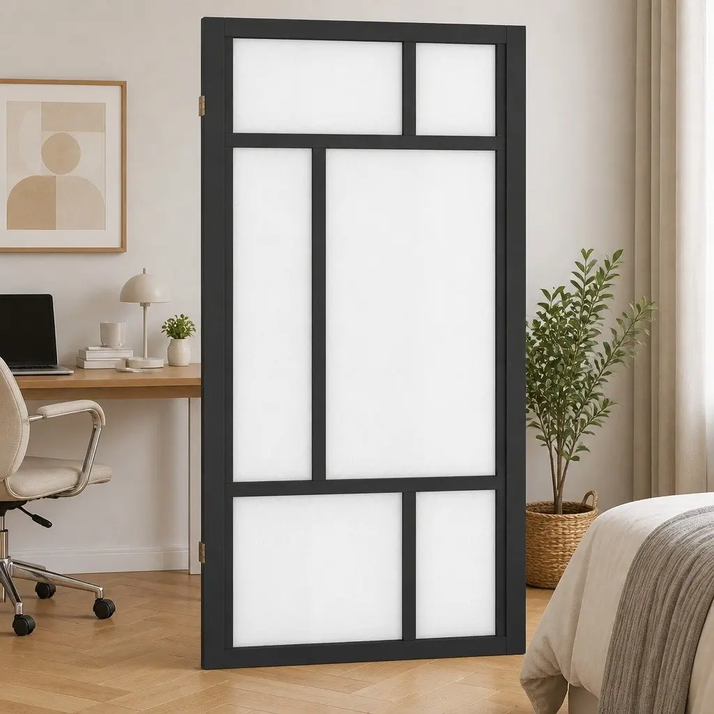 6 Panel Folding Room Divider Paulownia Wood 170cm Black