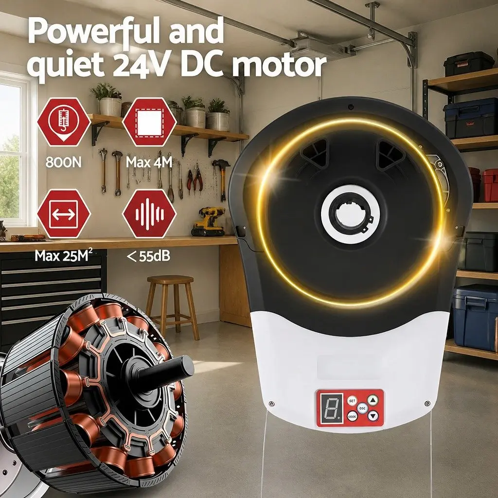 Garage Roller Door Opener 800N Motor Auto Safety Reverse 220V AC Remote Control