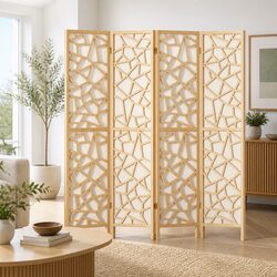 4 Panel Room Divider Screen 162x170cm Pine Wood Foldable Partition Privacy