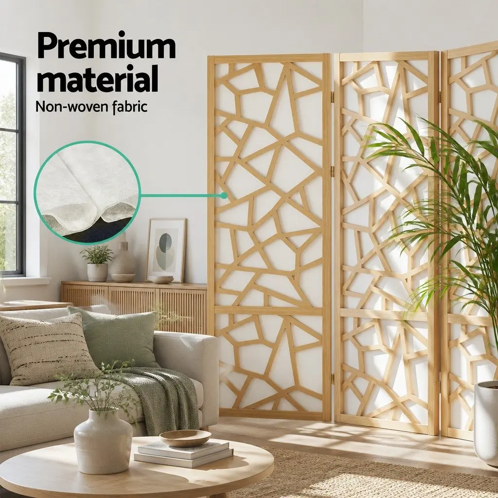 4 Panel Room Divider Pine Wood 162x170cm Natural Foldable Partition Privacy