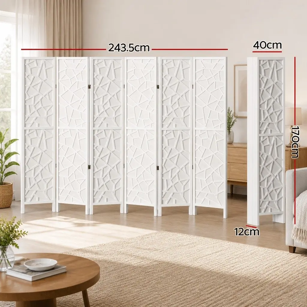 6 Panel Room Divider Screen Pine Wood Non-Woven Fabric 244x170cm White Foldable Folding Privacy Partition