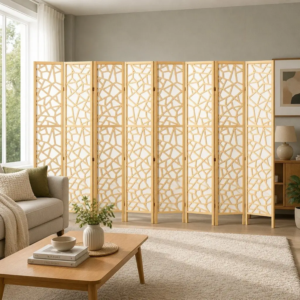 8 Panel Room Divider Screen Pine Wood 325x170cm Natural