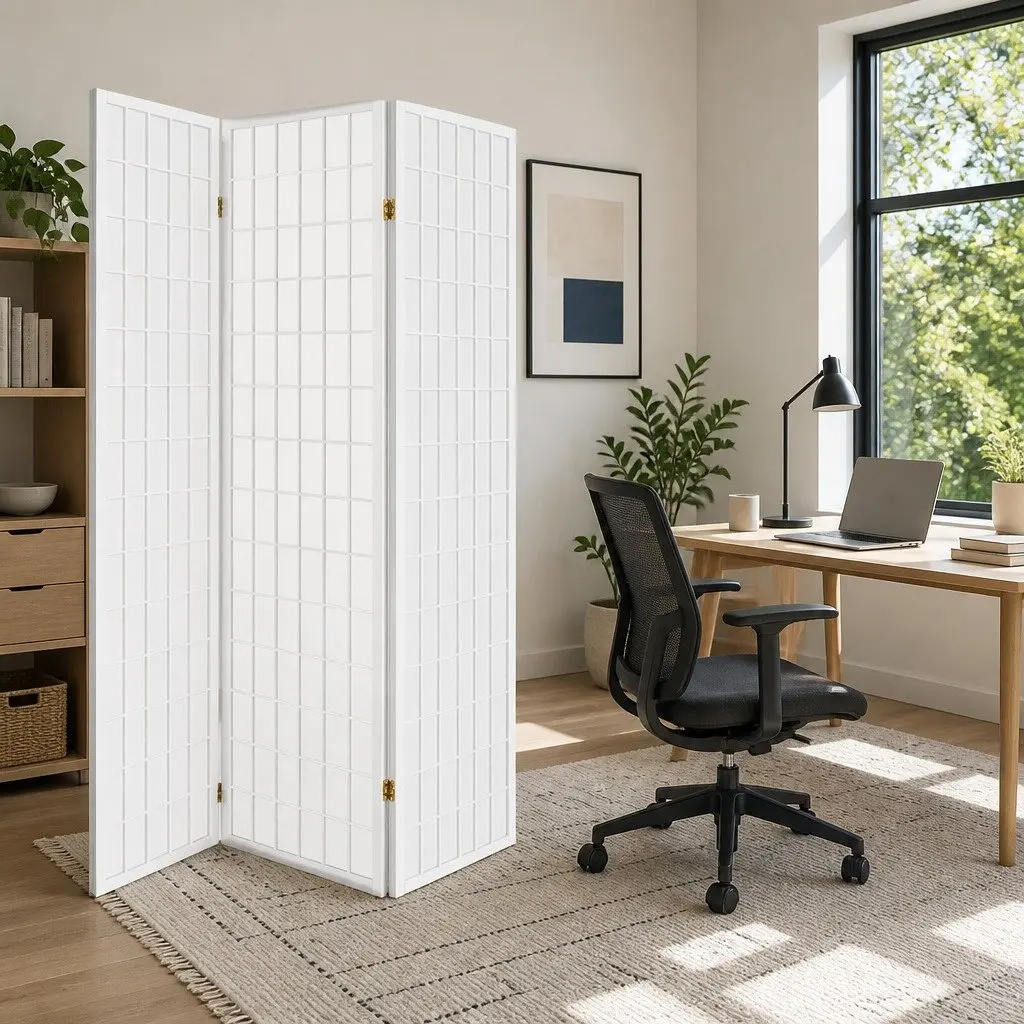 3 Panel Room Divider Screen White 131x179cm Folding Privacy Partition Home