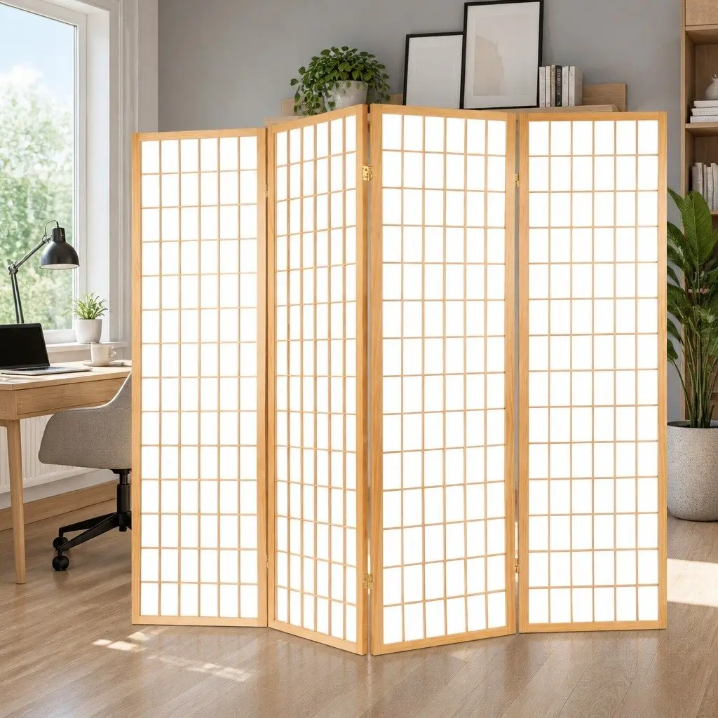 6-Panel Room Divider with Natural Finish 261x179cm