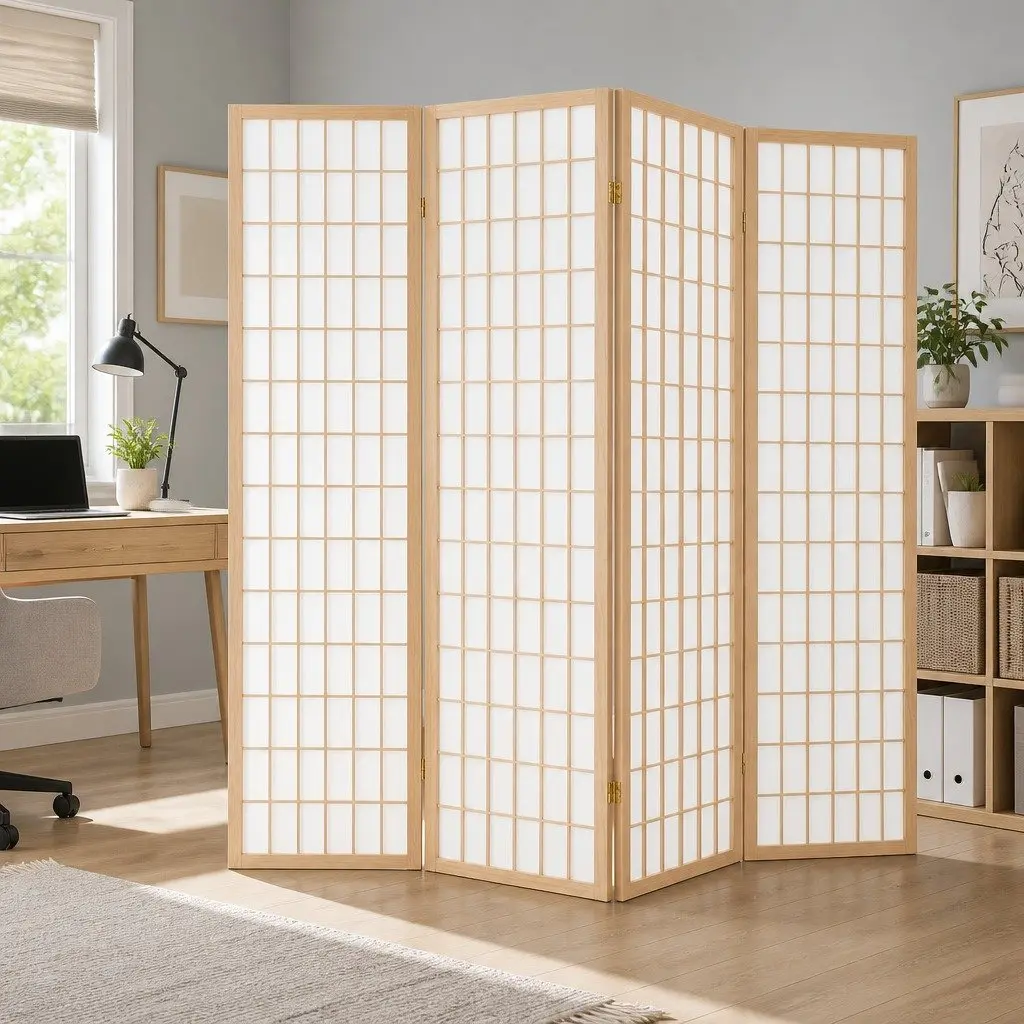 6 Panel Room Divider Screen Solid Pine Wood Non-Woven Fabric 261x179cm Natural