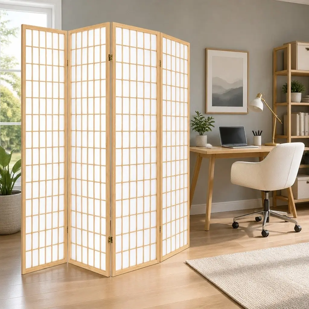 6 Panel Room Divider Screen Solid Pine Wood Non-Woven Fabric 261x179cm Natural