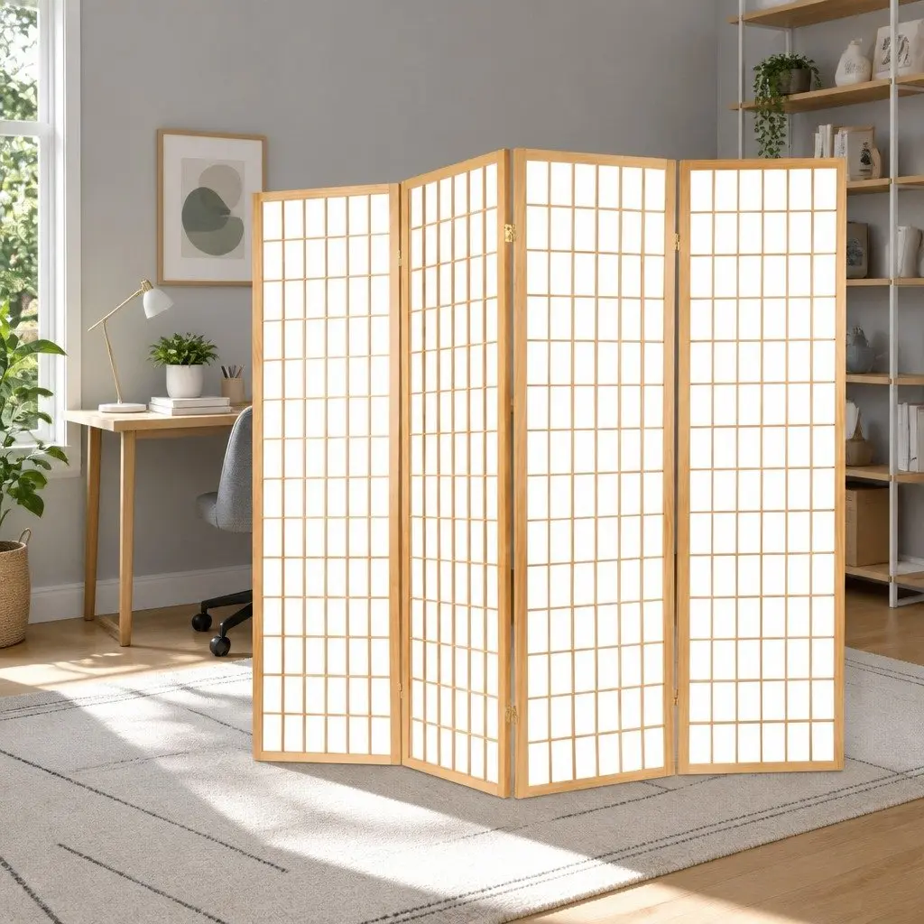 6 Panel Room Divider Screen Solid Pine Wood Non-Woven Fabric 261x179cm Natural