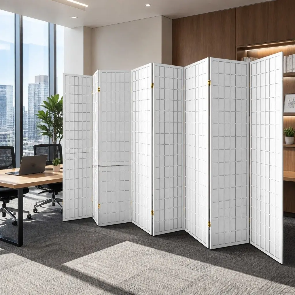 8 Panel Room Divider Screen Folding Privacy Partition 348x179cm White Pine