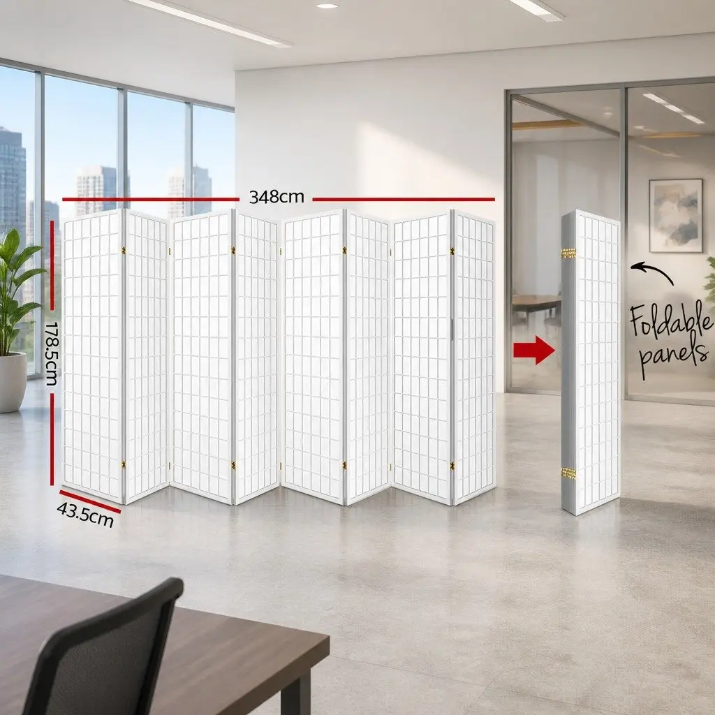 8 Panel Room Divider Screen Folding Privacy Partition 348x179cm White Pine