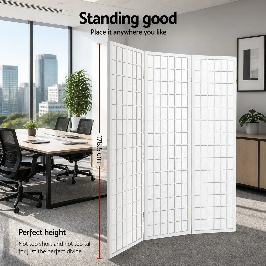 8 Panel Room Divider Screen Folding Privacy Partition 348x179cm White Pine