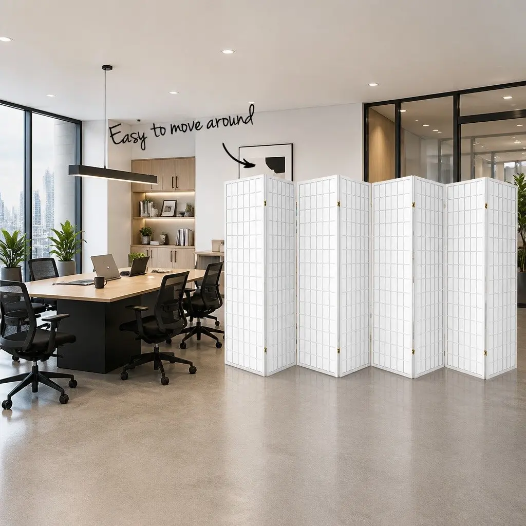 8 Panel Room Divider Screen Folding Privacy Partition 348x179cm White Pine