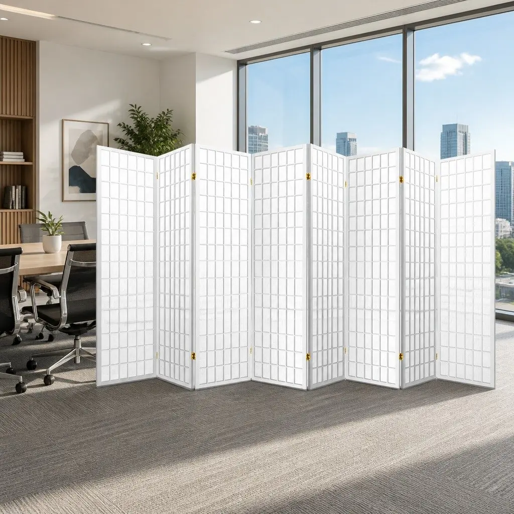 8 Panel Room Divider Screen Folding Privacy Partition 348x179cm White Pine