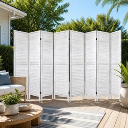 8-Panel Folding Room Divider Screen in White Wood