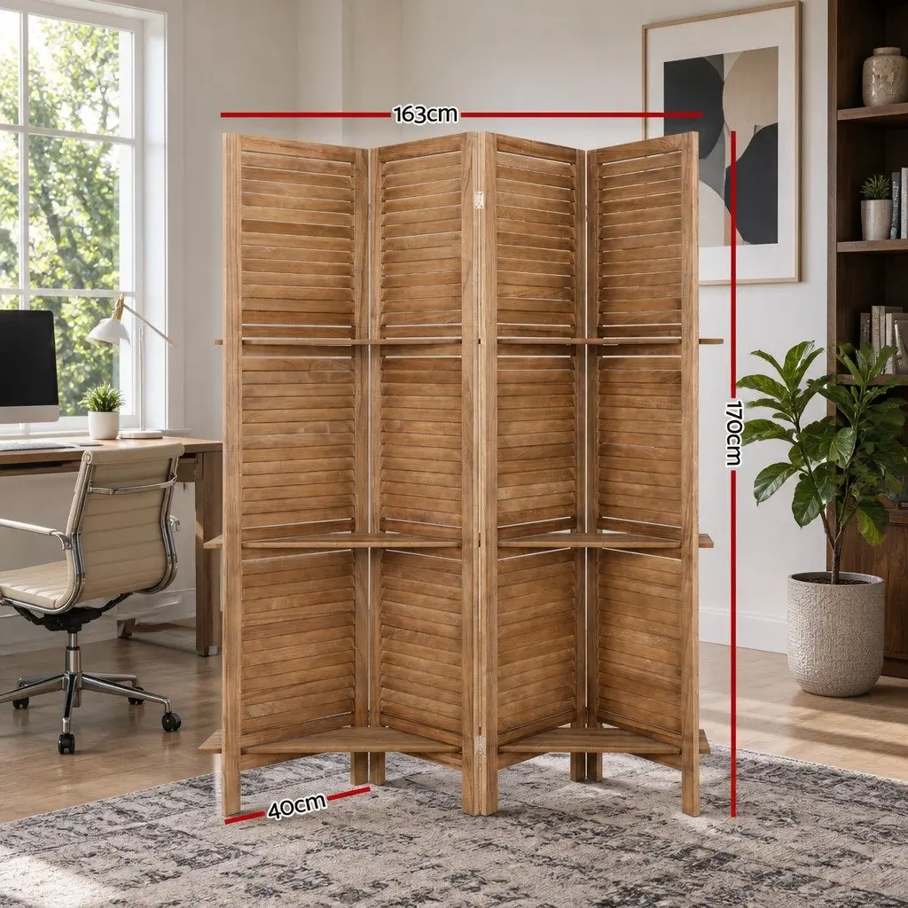 4-Panel Room Divider Screen with Wooden Frame 163x170cm