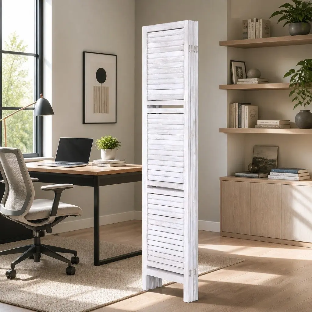 4-Panel Folding Room Divider with Shelves 163x170cm