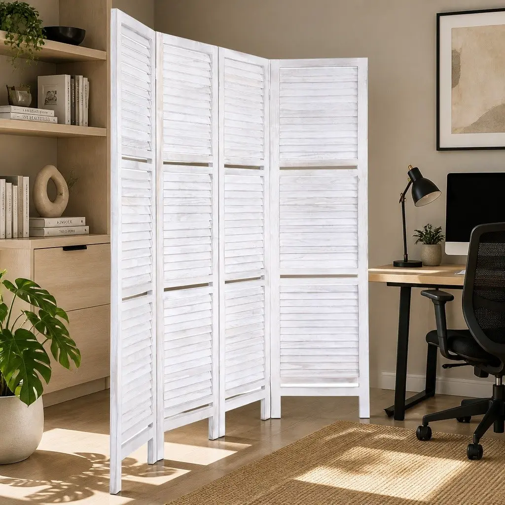 4-Panel Folding Room Divider with Shelves 163x170cm