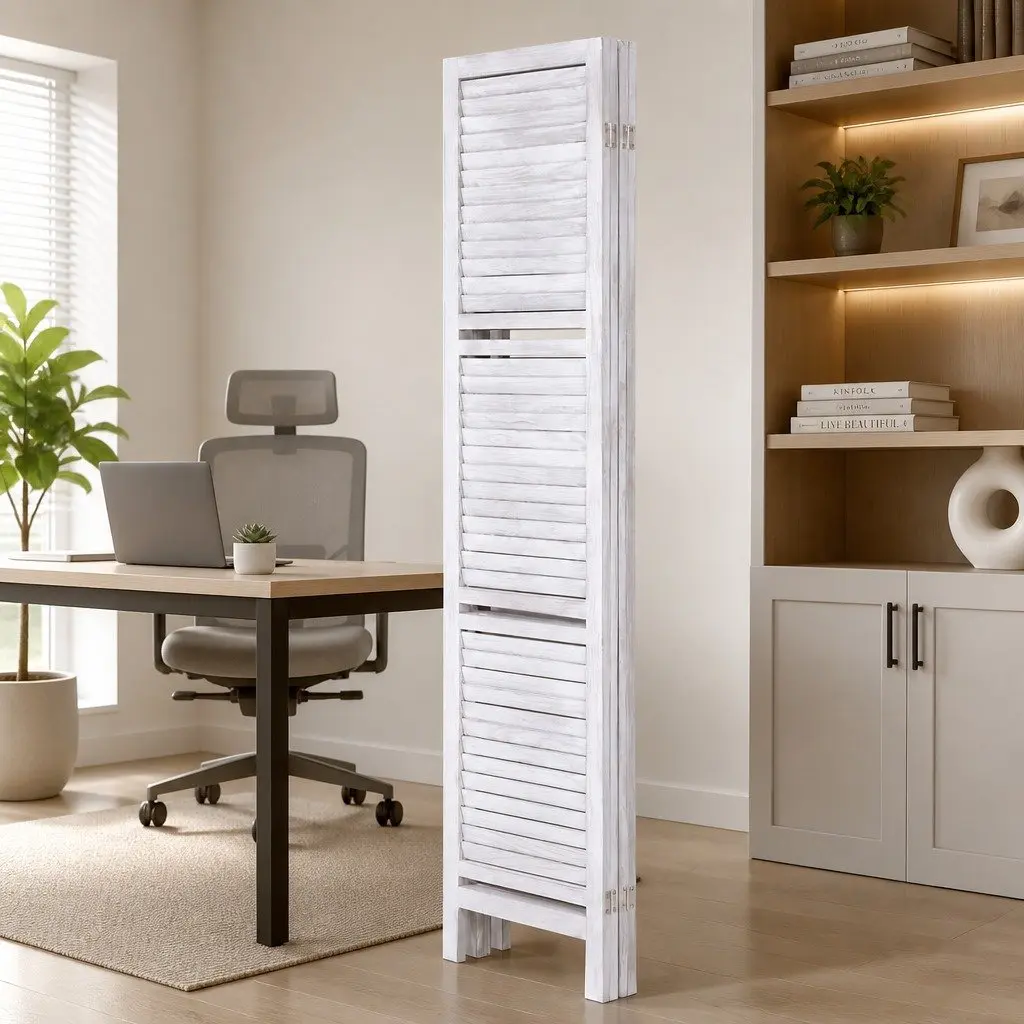 4-Panel Folding Room Divider with Shelves 163x170cm