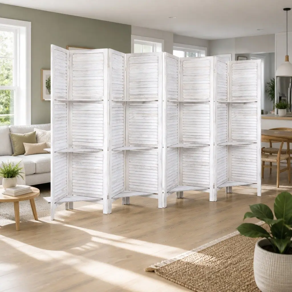 8 Panel Room Divider with Shelves 326x170cm