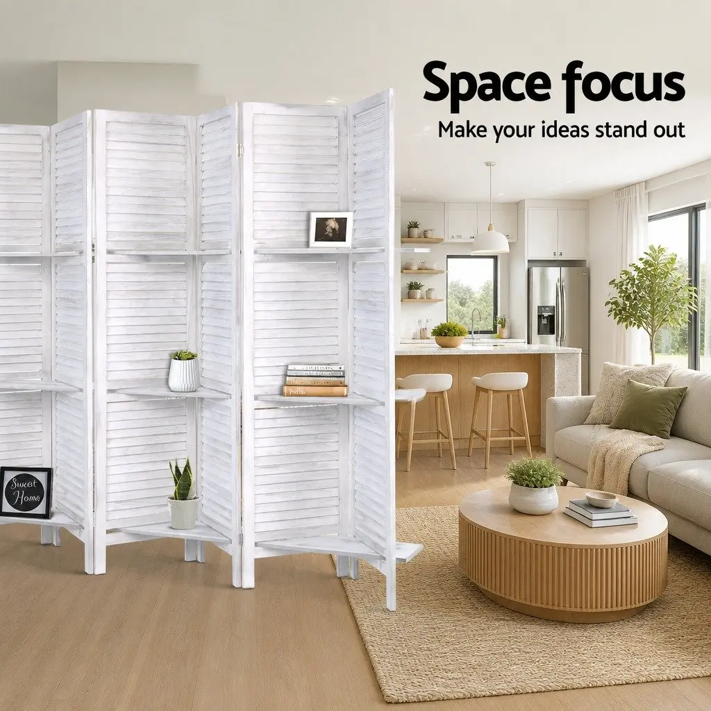 8 Panel Room Divider with Shelves 326x170cm