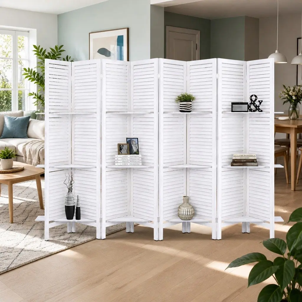 8 Panel Room Divider with Shelves 326x170cm